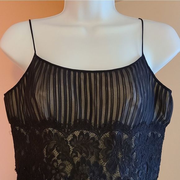 Anne Klein Black Pleated 100% Silk Spaghetti Strap Dress 8 - Picture 4 of 9